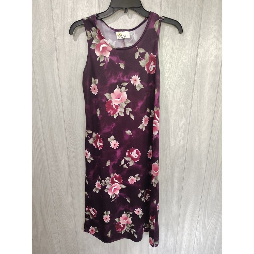 Women's Dark Purple Floral Fairy Peasant Sleeveless Dress Size 14.5 Y2K USA